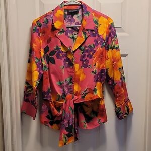 Jones New York Multicolor Floral Blouse Size Large